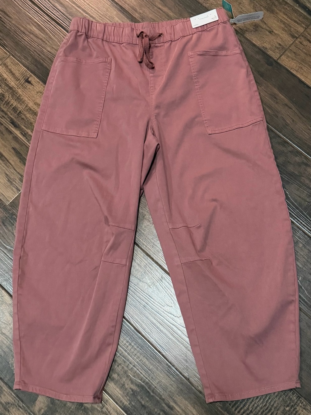 Barrel Leg Dusty Rose Tie Waist Pants Sz L NWT